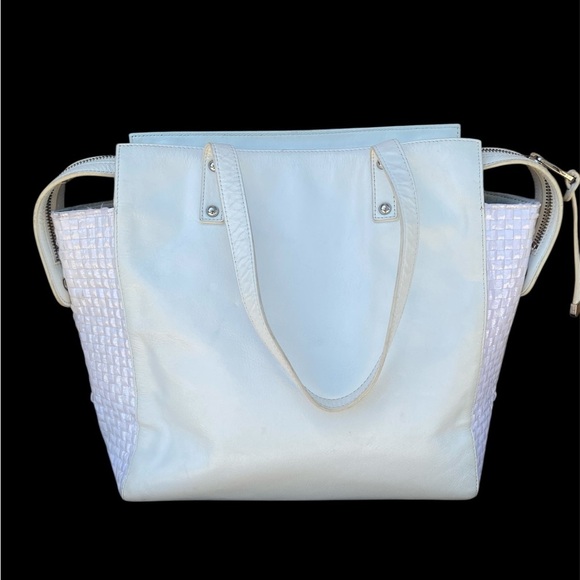 Badgley Mischka Helena Raffia Shine Smooth Leather Tote - Picture 2 of 8